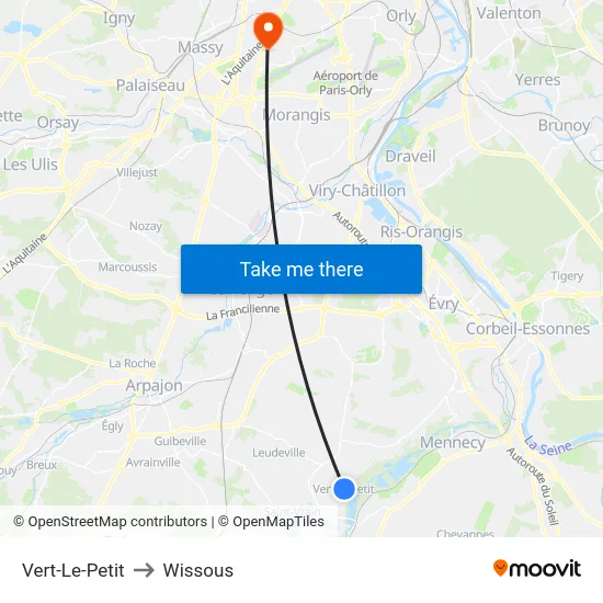 Vert-Le-Petit to Wissous map
