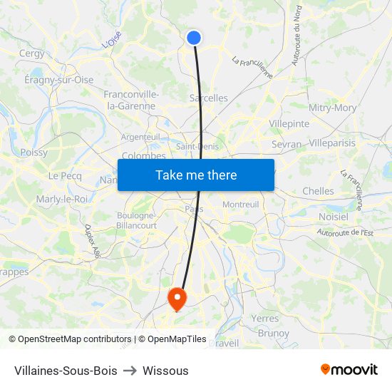 Villaines-Sous-Bois to Wissous map