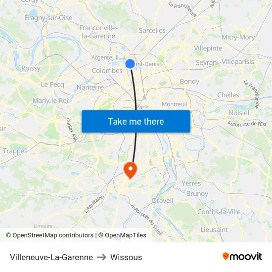 Villeneuve-La-Garenne to Wissous map