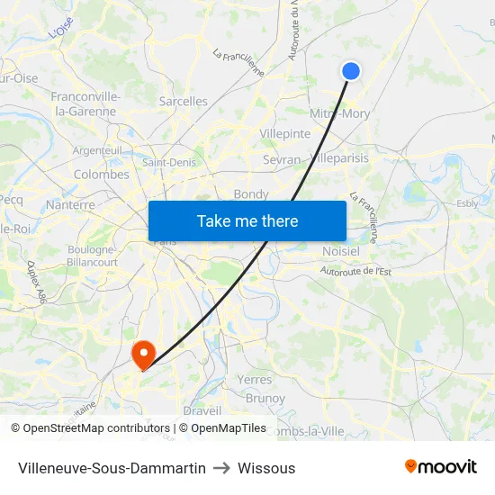 Villeneuve-Sous-Dammartin to Wissous map