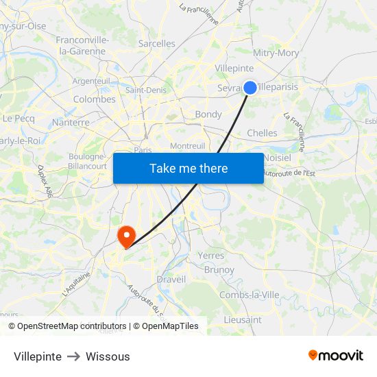 Villepinte to Wissous map
