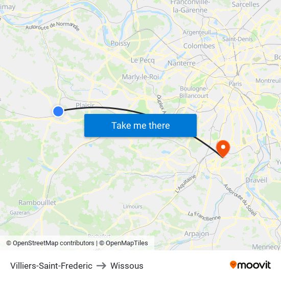 Villiers-Saint-Frederic to Wissous map