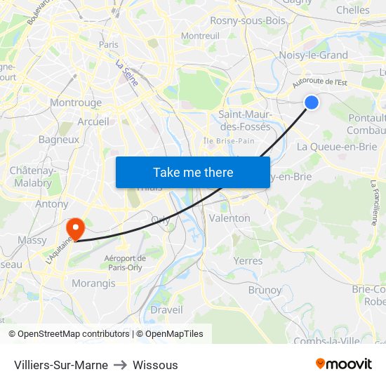 Villiers-Sur-Marne to Wissous map