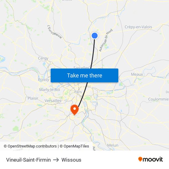 Vineuil-Saint-Firmin to Wissous map