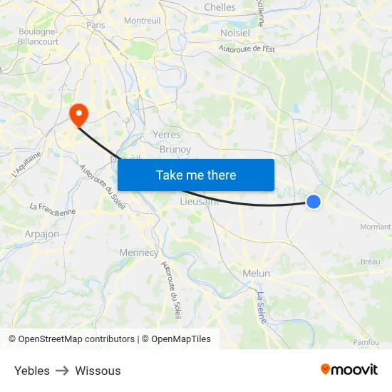 Yebles to Wissous map