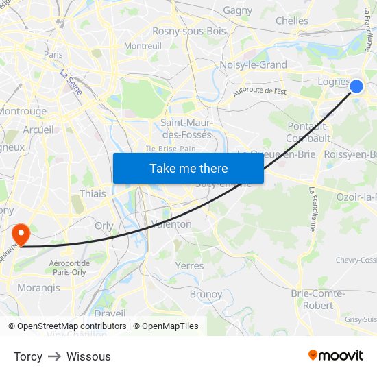 Torcy to Wissous map