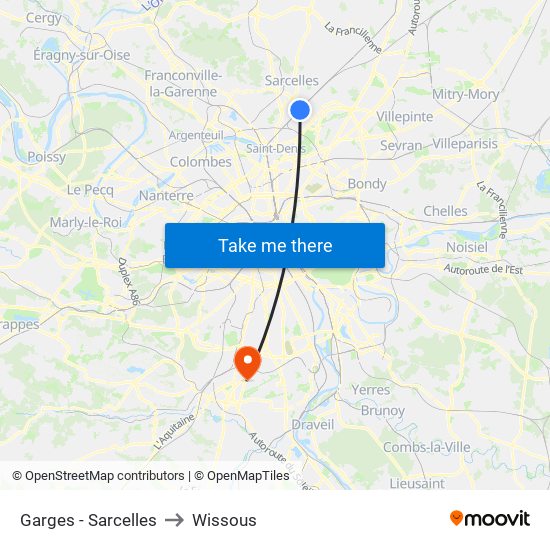 Garges - Sarcelles to Wissous map