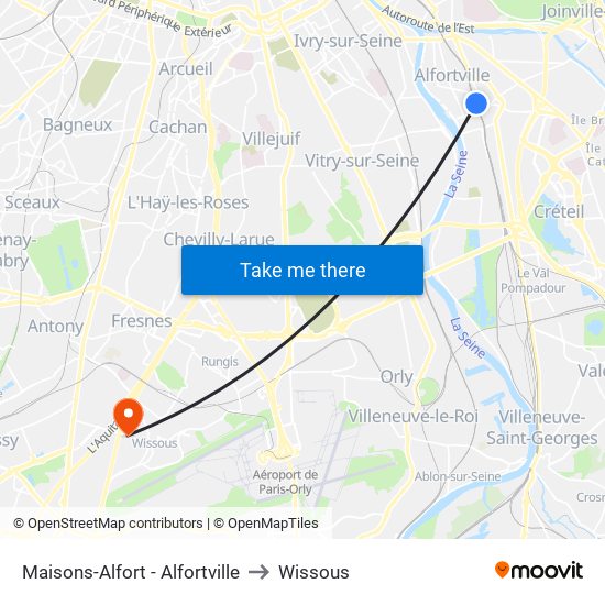 Maisons-Alfort - Alfortville to Wissous map