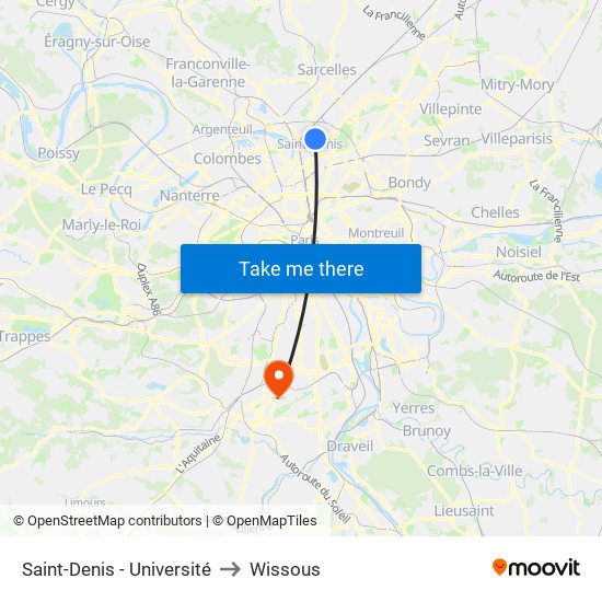 Saint-Denis - Université to Wissous map