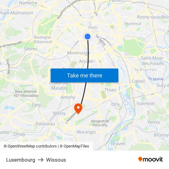 Luxembourg to Wissous map