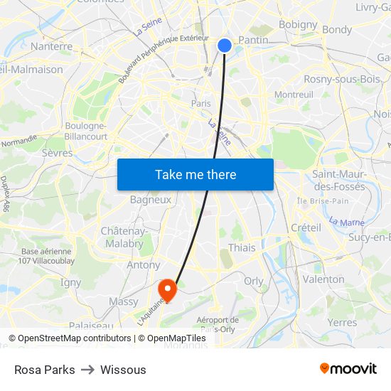 Rosa Parks to Wissous map