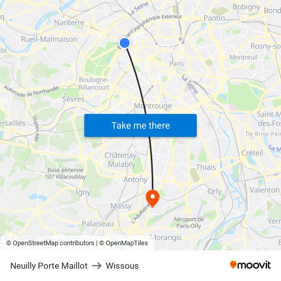 Neuilly Porte Maillot to Wissous map