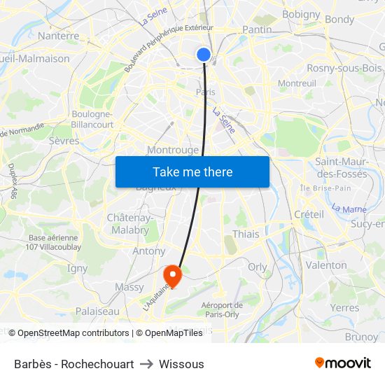 Barbès - Rochechouart to Wissous map