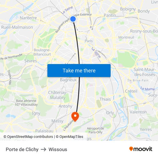 Porte de Clichy to Wissous map