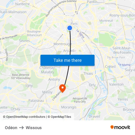 Odéon to Wissous map