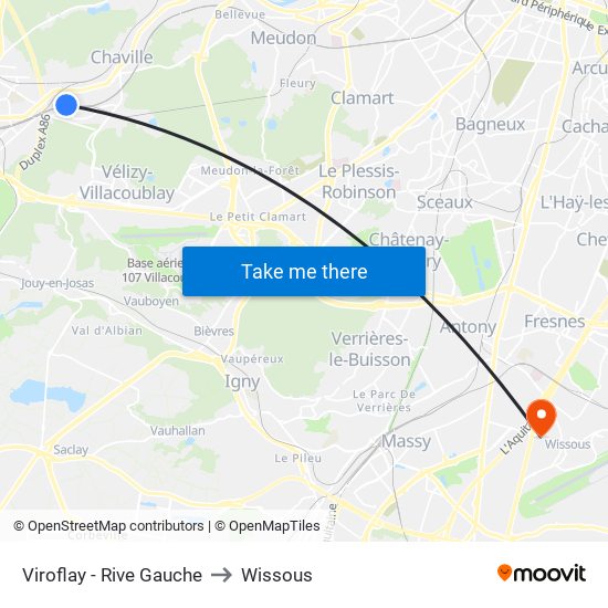 Viroflay - Rive Gauche to Wissous map