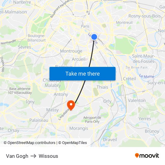 Van Gogh to Wissous map
