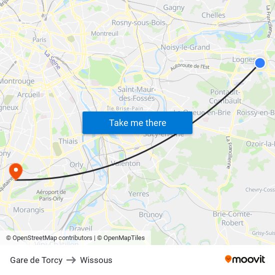 Gare de Torcy to Wissous map