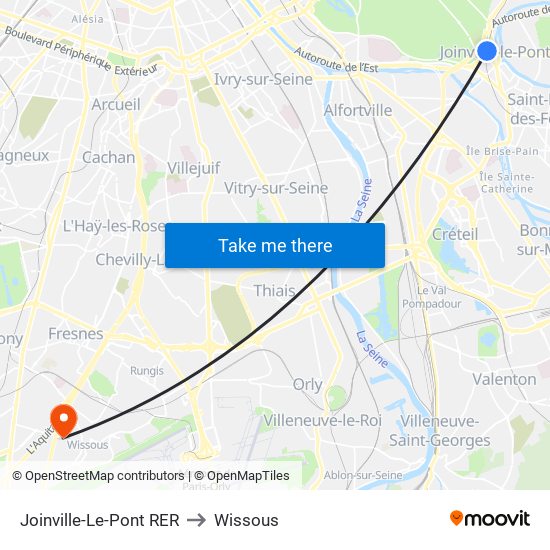 Joinville-Le-Pont RER to Wissous map