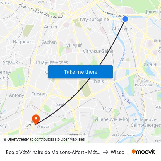 École Vétérinaire de Maisons-Alfort - Métro to Wissous map