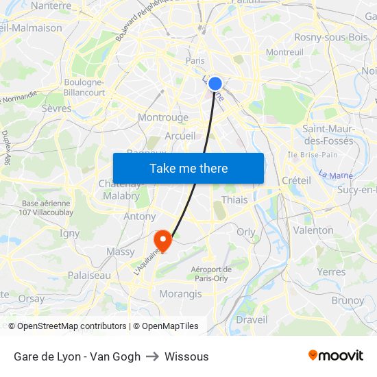 Gare de Lyon - Van Gogh to Wissous map