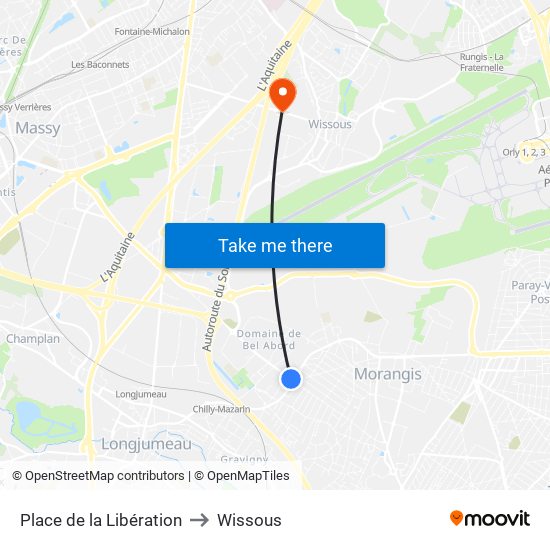 Place de la Libération to Wissous map