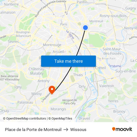 Place de la Porte de Montreuil to Wissous map