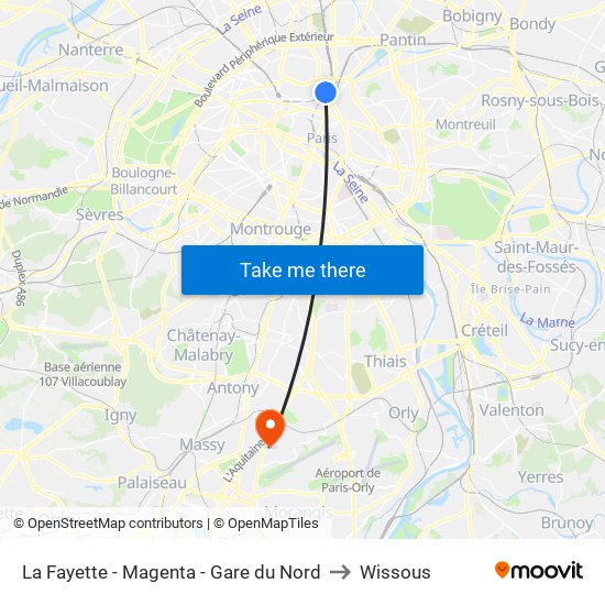 La Fayette - Magenta - Gare du Nord to Wissous map