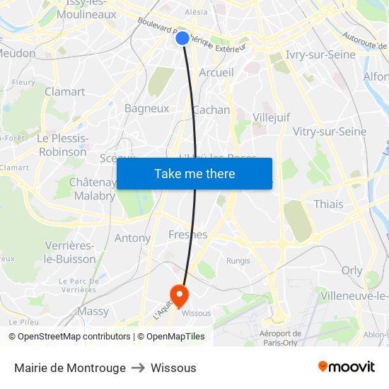 Mairie de Montrouge to Wissous map