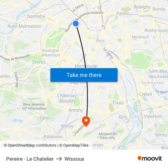 Pereire - Le Chatelier to Wissous map