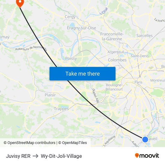 Juvisy RER to Wy-Dit-Joli-Village map