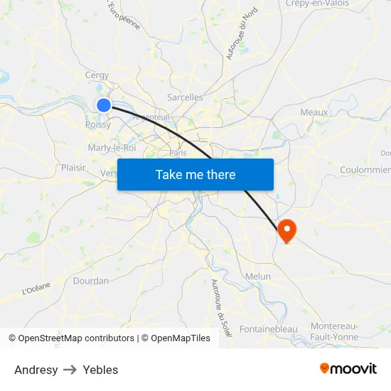 Andresy to Yebles map