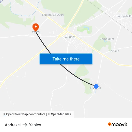 Andrezel to Yebles map