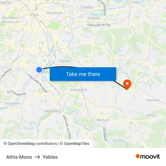 Athis-Mons to Yebles map