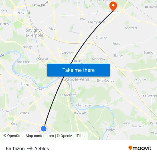 Barbizon to Yebles map