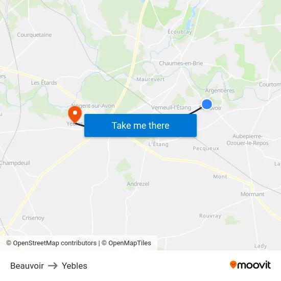 Beauvoir to Yebles map