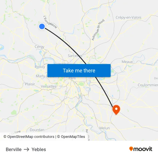 Berville to Yebles map