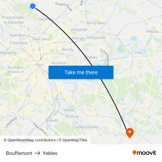 Bouffemont to Yebles map