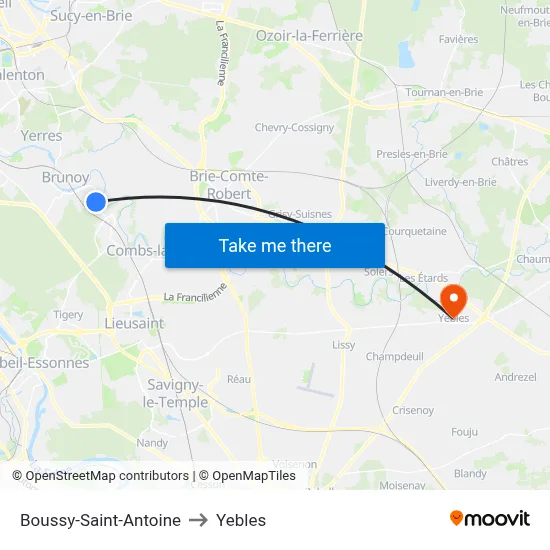 Boussy-Saint-Antoine to Yebles map