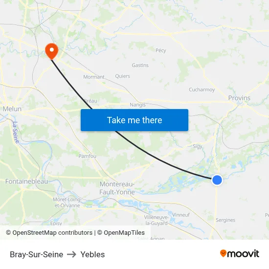 Bray-Sur-Seine to Yebles map