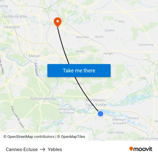 Cannes-Ecluse to Yebles map