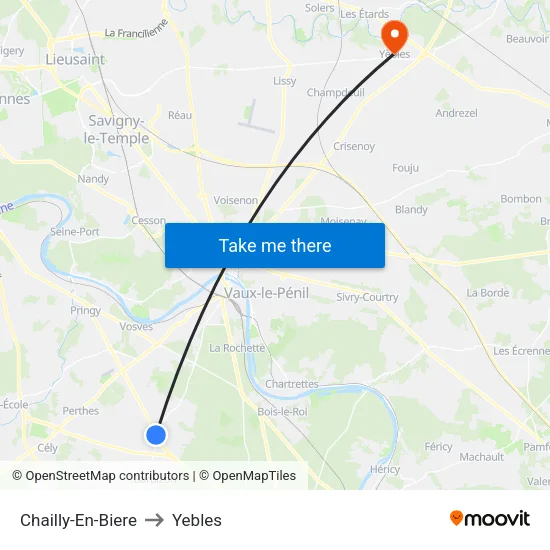 Chailly-En-Biere to Yebles map