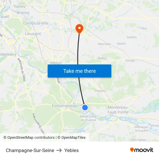 Champagne-Sur-Seine to Yebles map