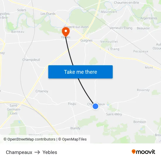 Champeaux to Yebles map