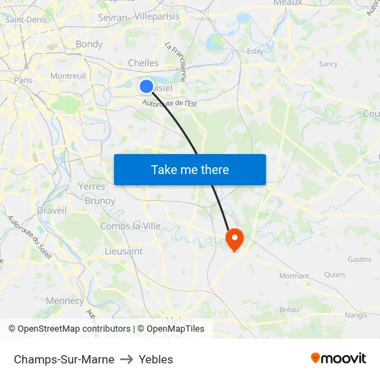 Champs-Sur-Marne to Yebles map