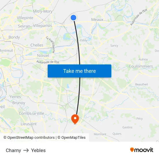 Charny to Yebles map