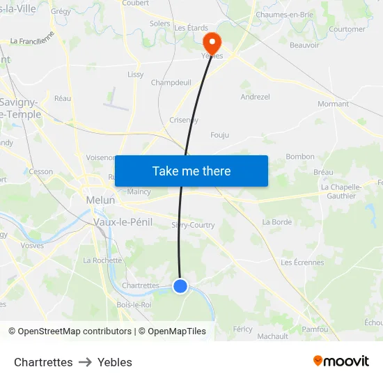 Chartrettes to Yebles map