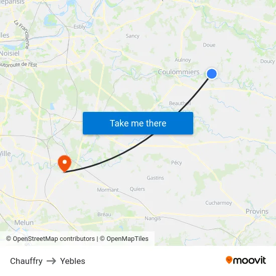 Chauffry to Yebles map