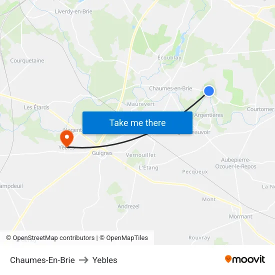 Chaumes-En-Brie to Yebles map