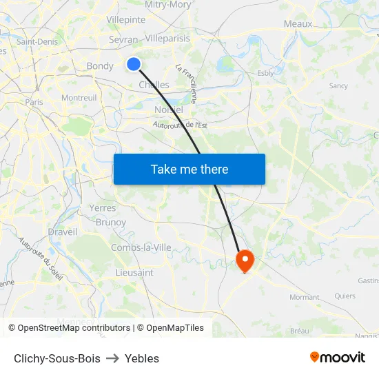 Clichy-Sous-Bois to Yebles map